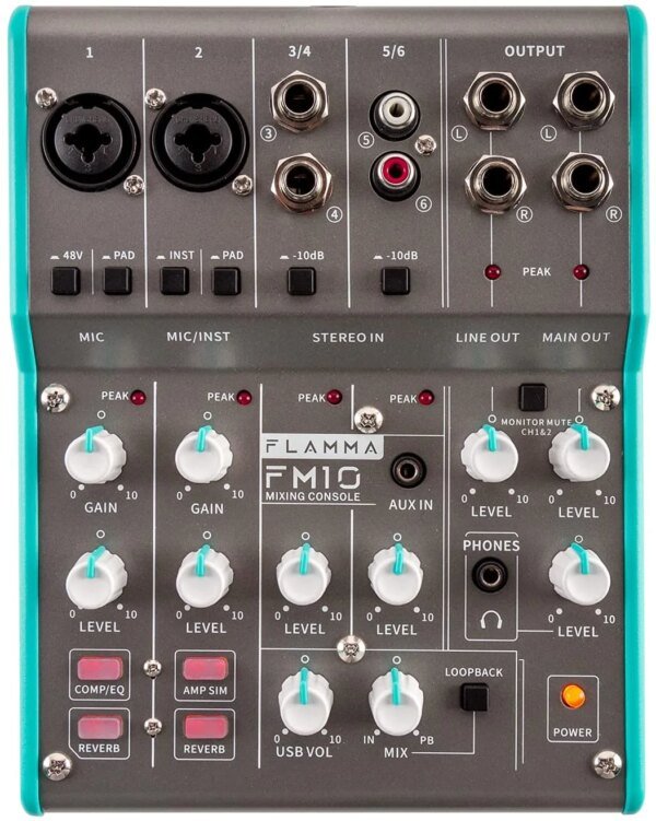 FLAMMA FM10 Professional Audio Mixer 6 Channel Stereo Digital Mixing Console