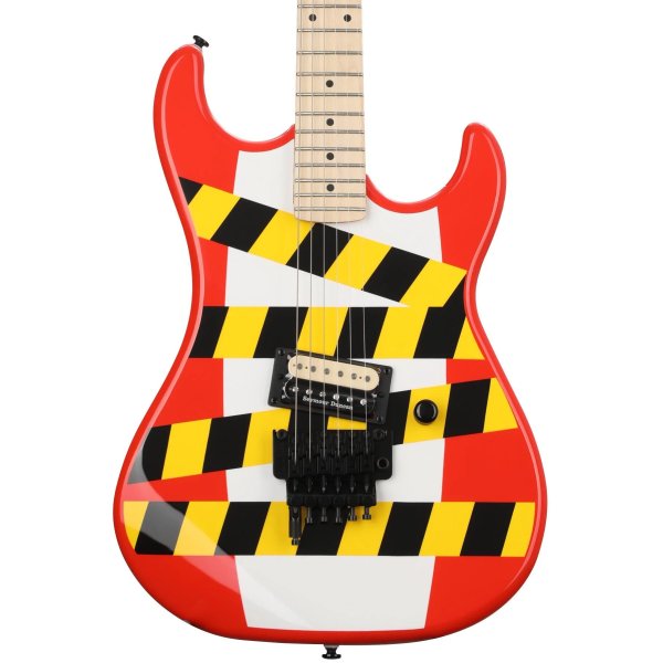 Kramer Baretta Custom Graphics Danger Zone Electric Guitar, Warning Tape on White Red
