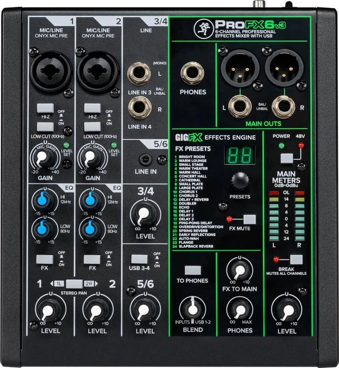 Mackie ProFX6 V3 6-channel Mixer with USB and Effects