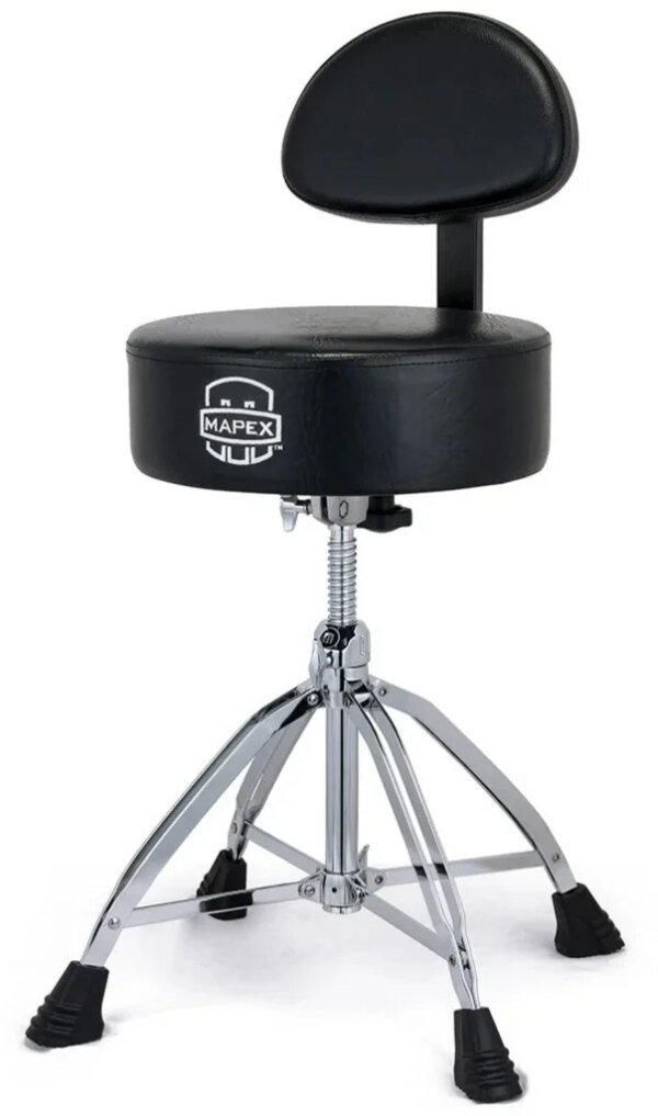 Mapex T870 4 Leg Leather Round Cushion Drum Throne with Backrest, Double Braced, Black