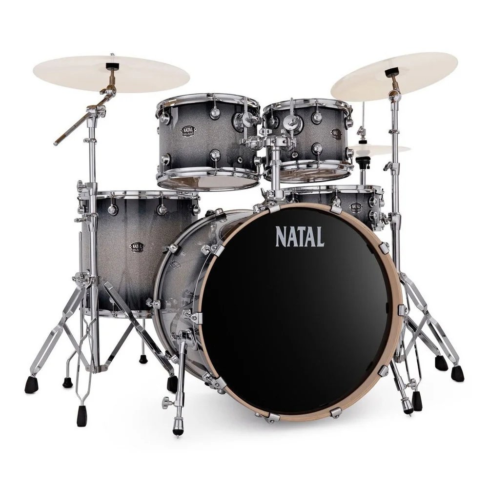 Natal Arcadia Poplar 22'' 5 Piece Drum Set, Black Silver Sparkle