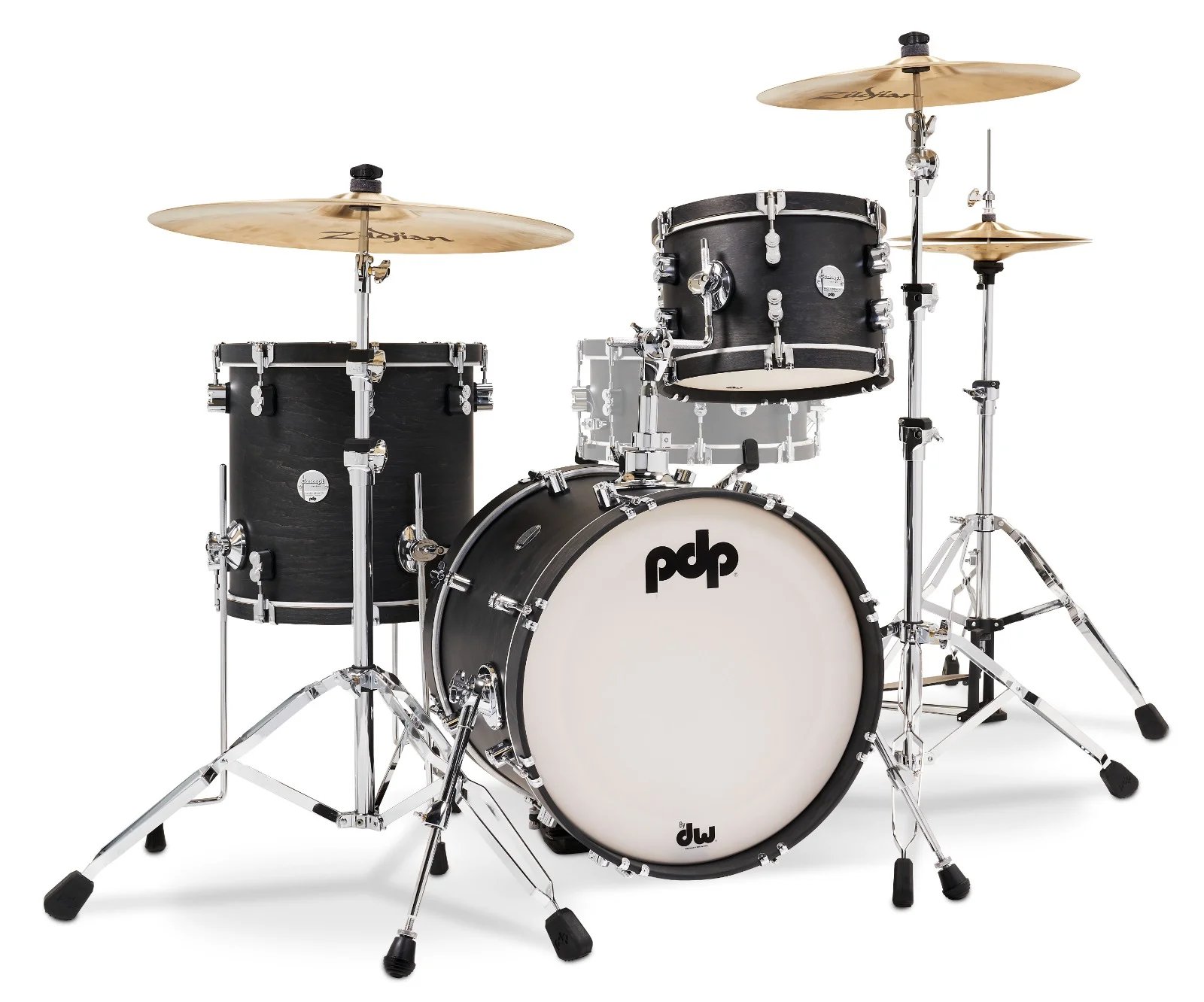 PDP Concept Maple PDCC1803EE Classic 4 Piece Drum Set with 18 inch Kick, Ebony Stain