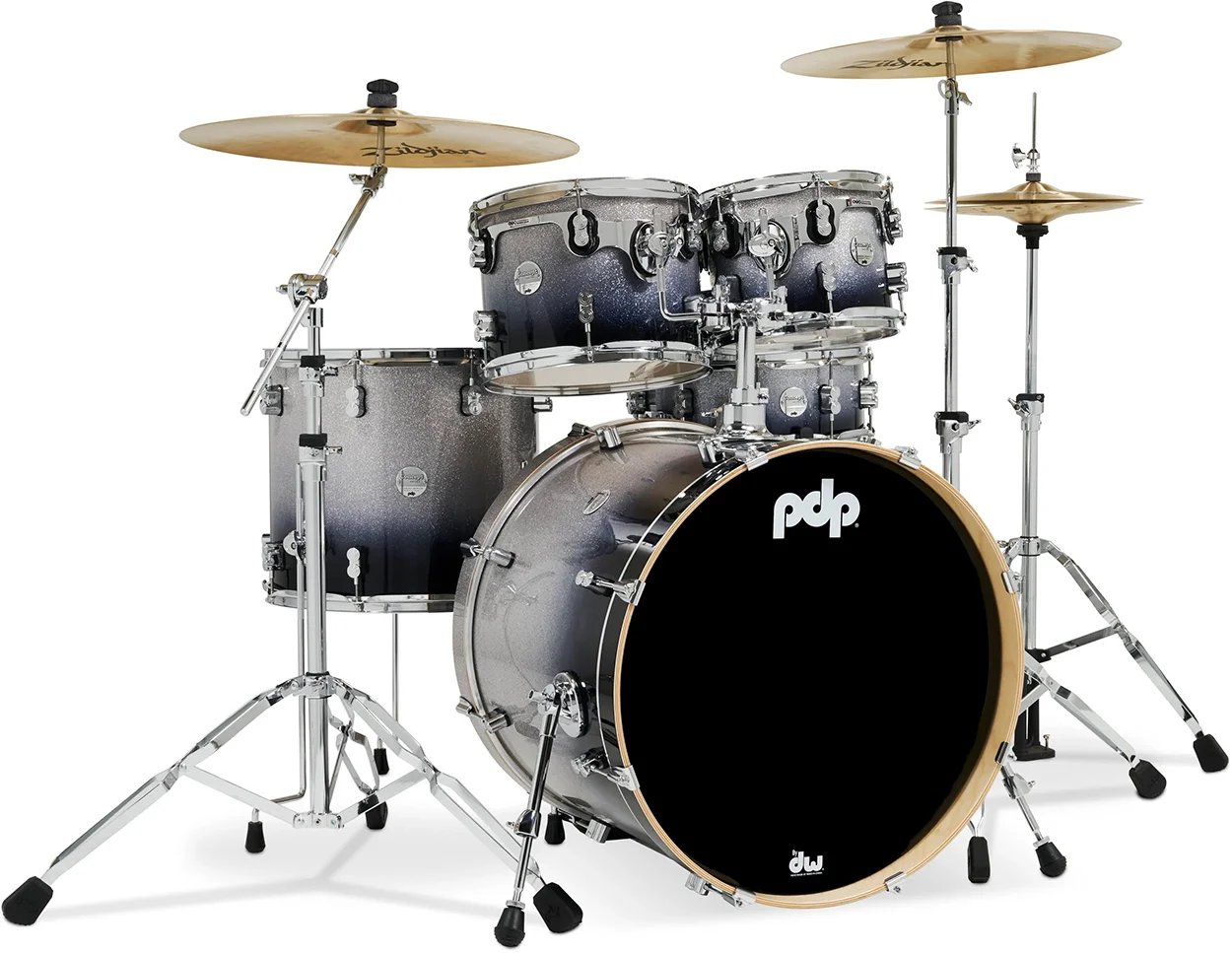 PDP Concept Maple PDCM2215SB Silver to Black Sparkle Fade Lacquer 5 Piece Drum Kit
