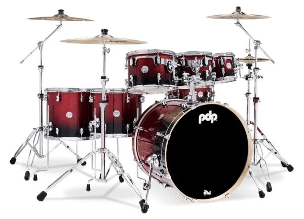 PDP Concept Maple PDCM2217RB Red to Black Fade Lacquer  7 Piece Drum Kit