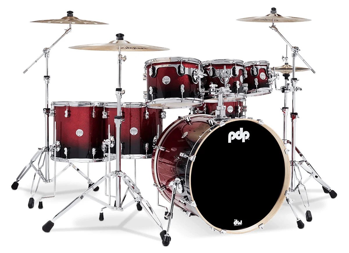 PDP Concept Maple PDCM2217RB Red to Black Fade Lacquer  7 Piece Drum Kit