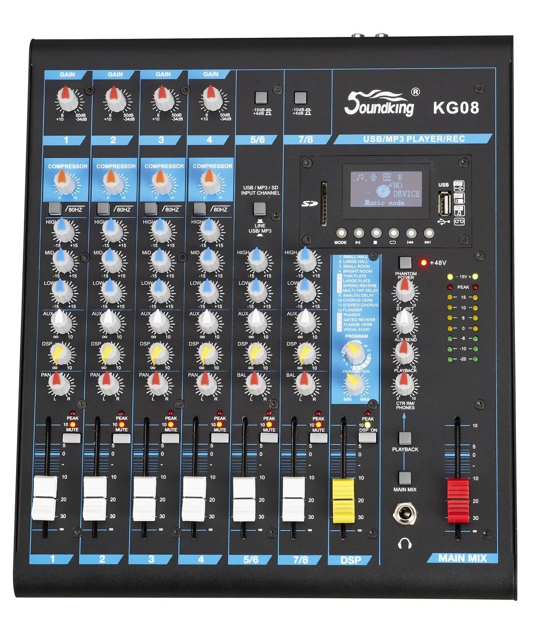 Soundking KG08 8-input Professional Audio Mixing Console with MP3/USB/SD Audio Recording