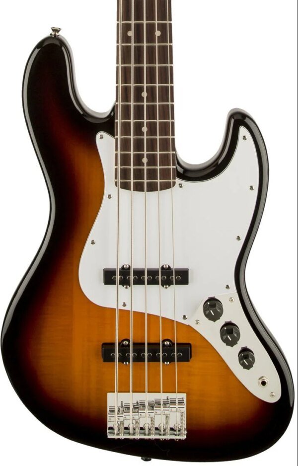Squier Affinity 5 String Jazz Electric Bass Guitar Maple FB, Brown Sunburst