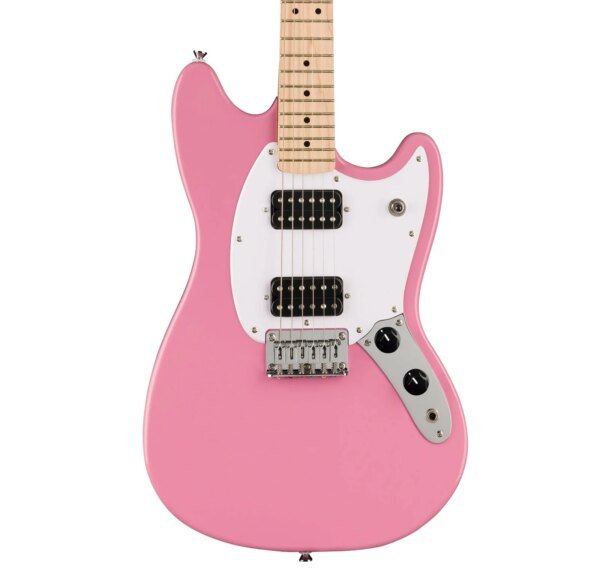 Squier Sonic Mustang HH Electric Guitar w/White Pickguard, Maple FB, Flash Pink