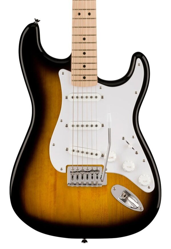 Squier Sonic Stratocaster Electric Guitar w/White Pickguard, Maple FB, 2-Color Sunburst
