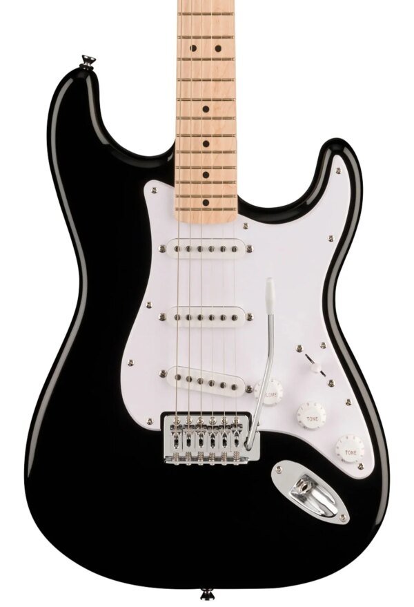 Squier Sonic Stratocaster Electric Guitar w/White Pickguard, Maple FB, Black