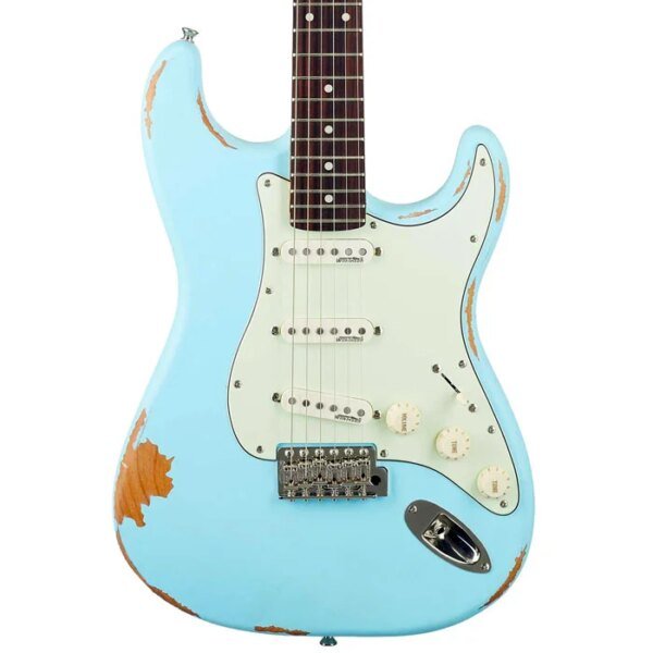 Vintage V6MRLB ICON Electric Guitar, Distressed Laguna Blue