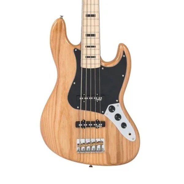 Vintage VJ75MNAT ReIssued Maple Fingerboard 5 String Electric Bass, Natural Ash