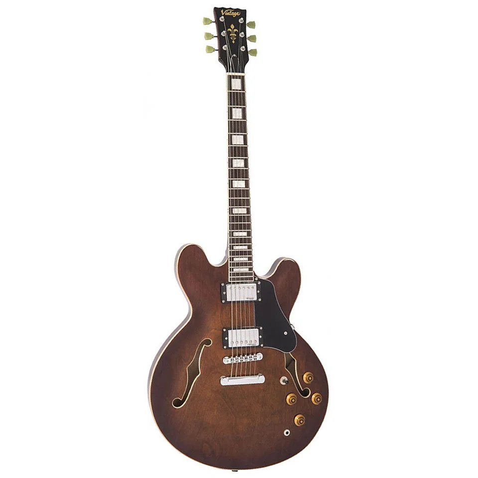 Vintage VSA500W ReIssued Semi Acoustic Guitar, Natural Walnut